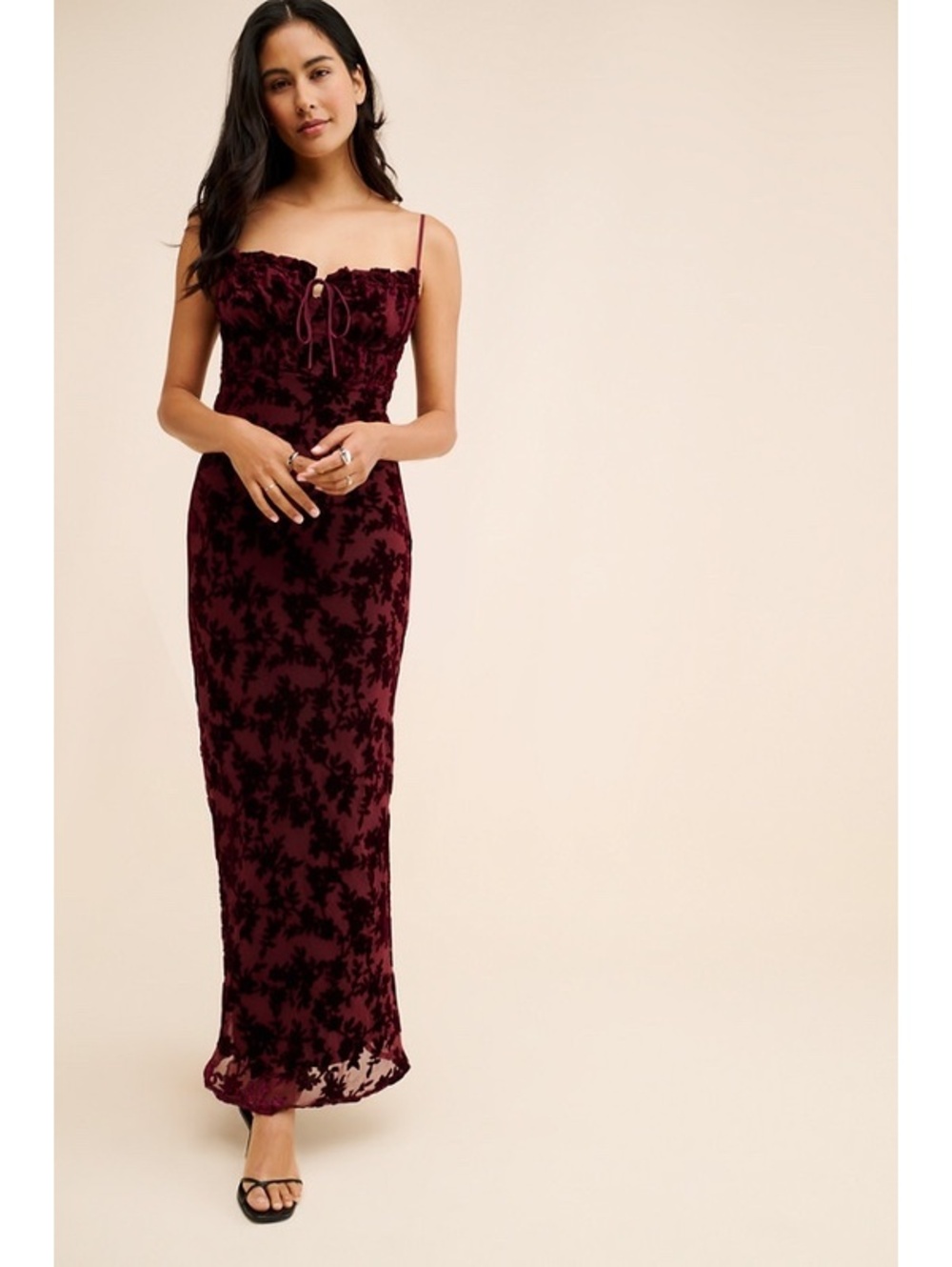 RARE LONDON Anthropologie Devore Velvet tie Maxi Dress